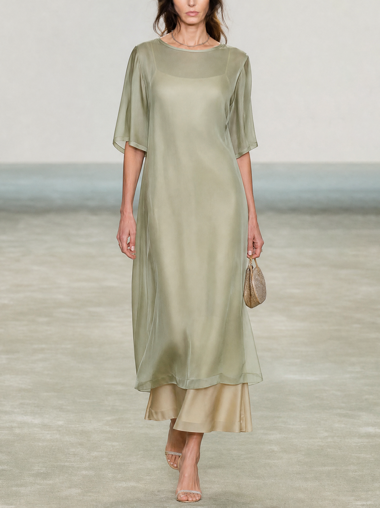 Elegant Tencel Mid-Length Blouse & Slip Dress Set