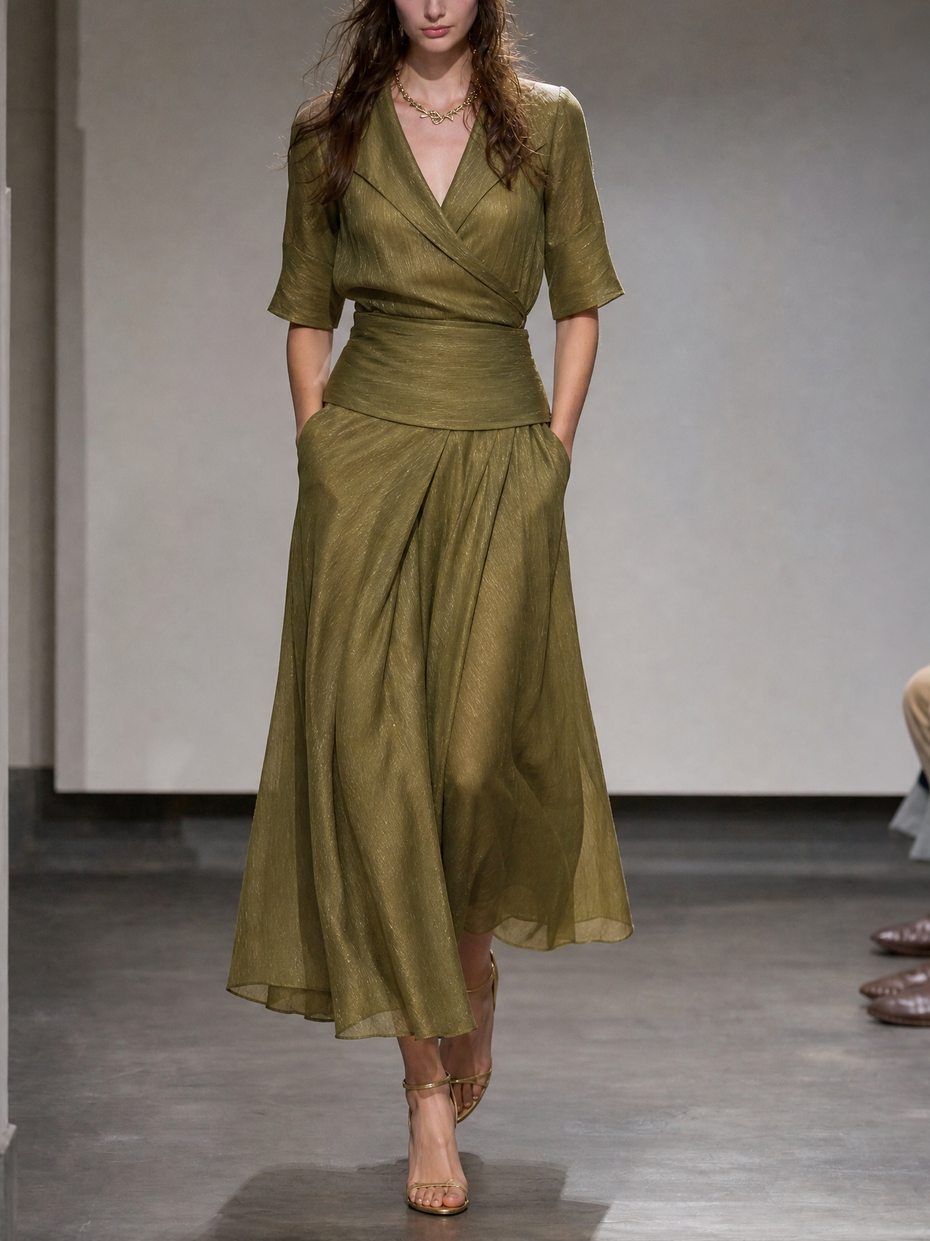 Elegant Tencel Lapel Blouse & Pleated Skirt Set