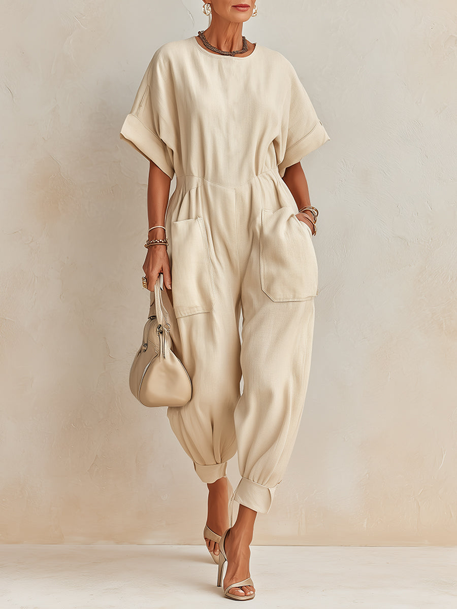 Cotton-Linen Batwing-Sleeve Harem Jumpsuit