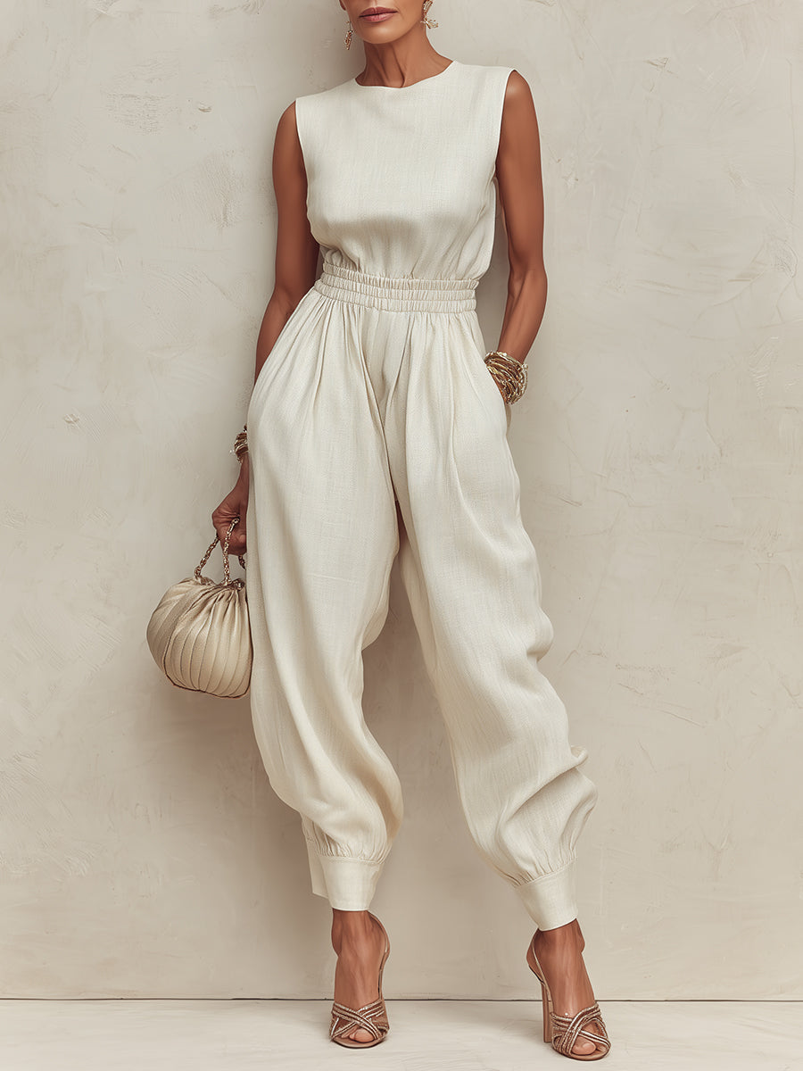 Combinaison Sarouel Minimaliste sans Manches en Coton et Lin