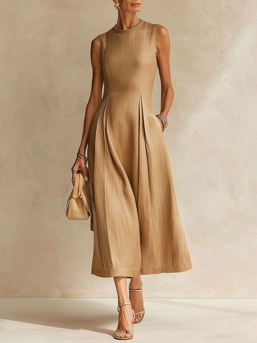 Classic Tencel Sleeveless Maxi Dress With Side Pockets