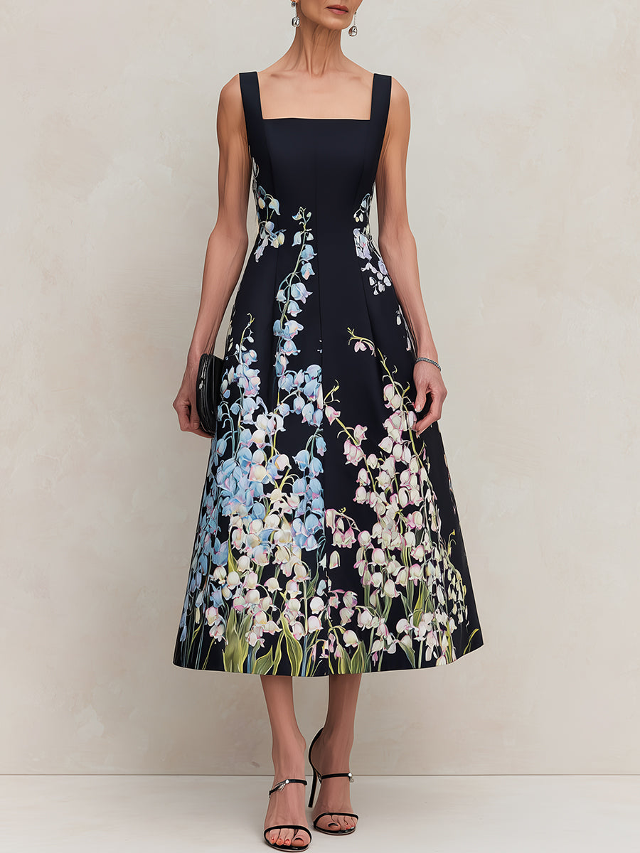 Robe midi en faille imprimée dégradée numérique motif digitale pourpre et orange Multi Foxglove