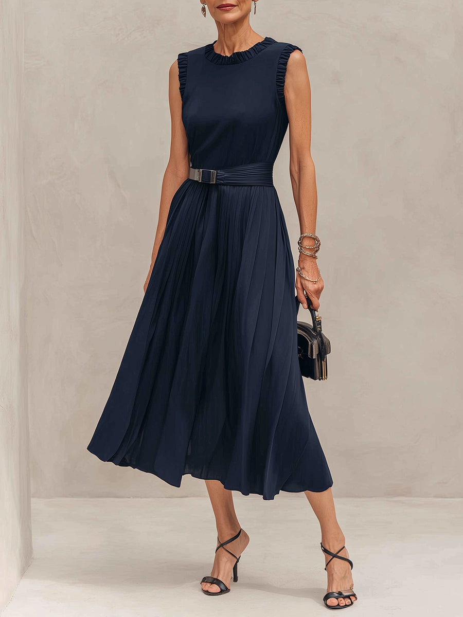 Robe midi moderne en Tencel avec volants et ceinture