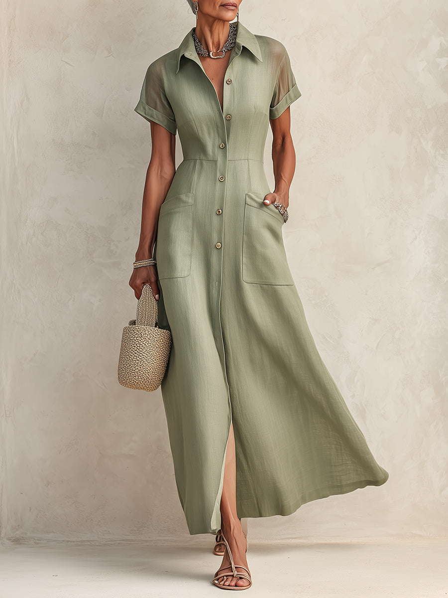 Chic Tencel Maxi Dress With Patch Pockets