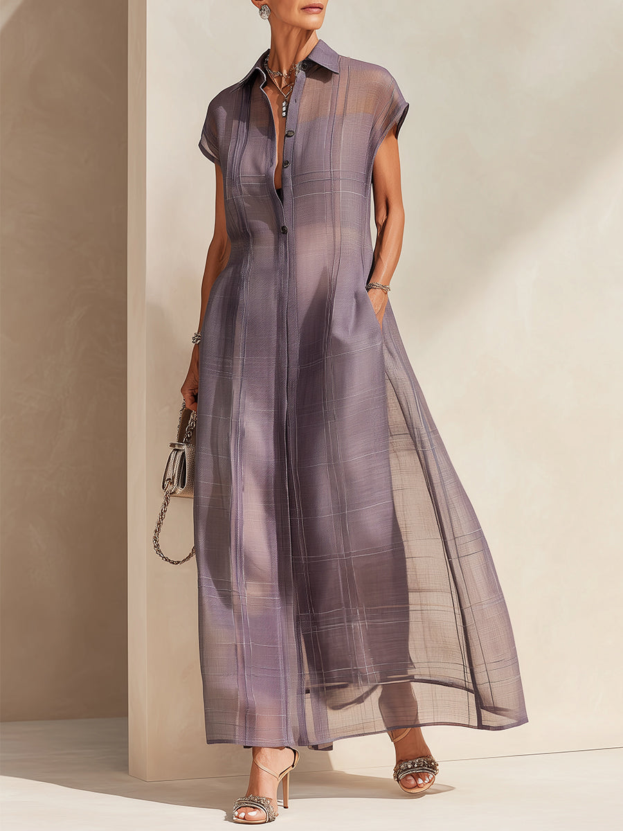 Robe longue chauve-souris à carreaux en Tencel élégante