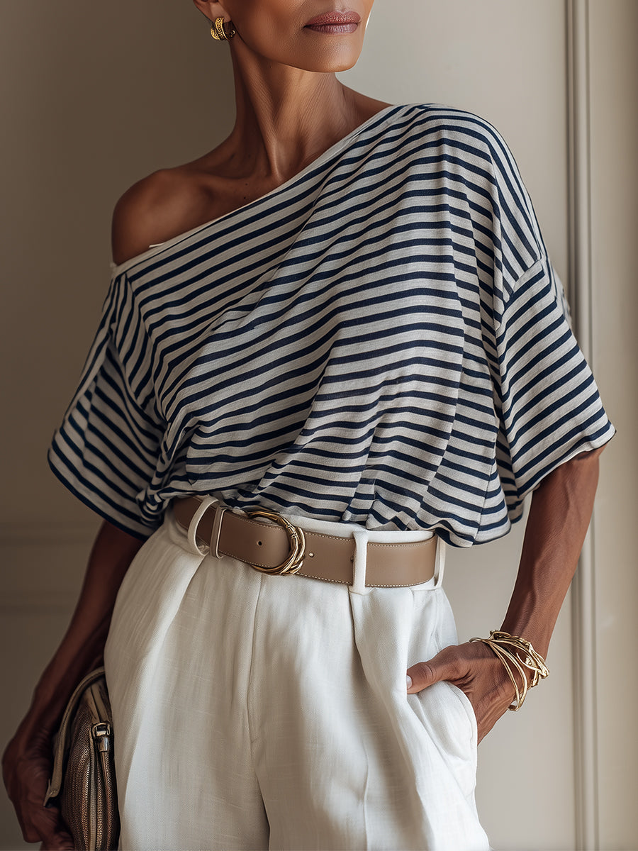 Classic Versatile Striped Short-Sleeve Cotton T-Shirt