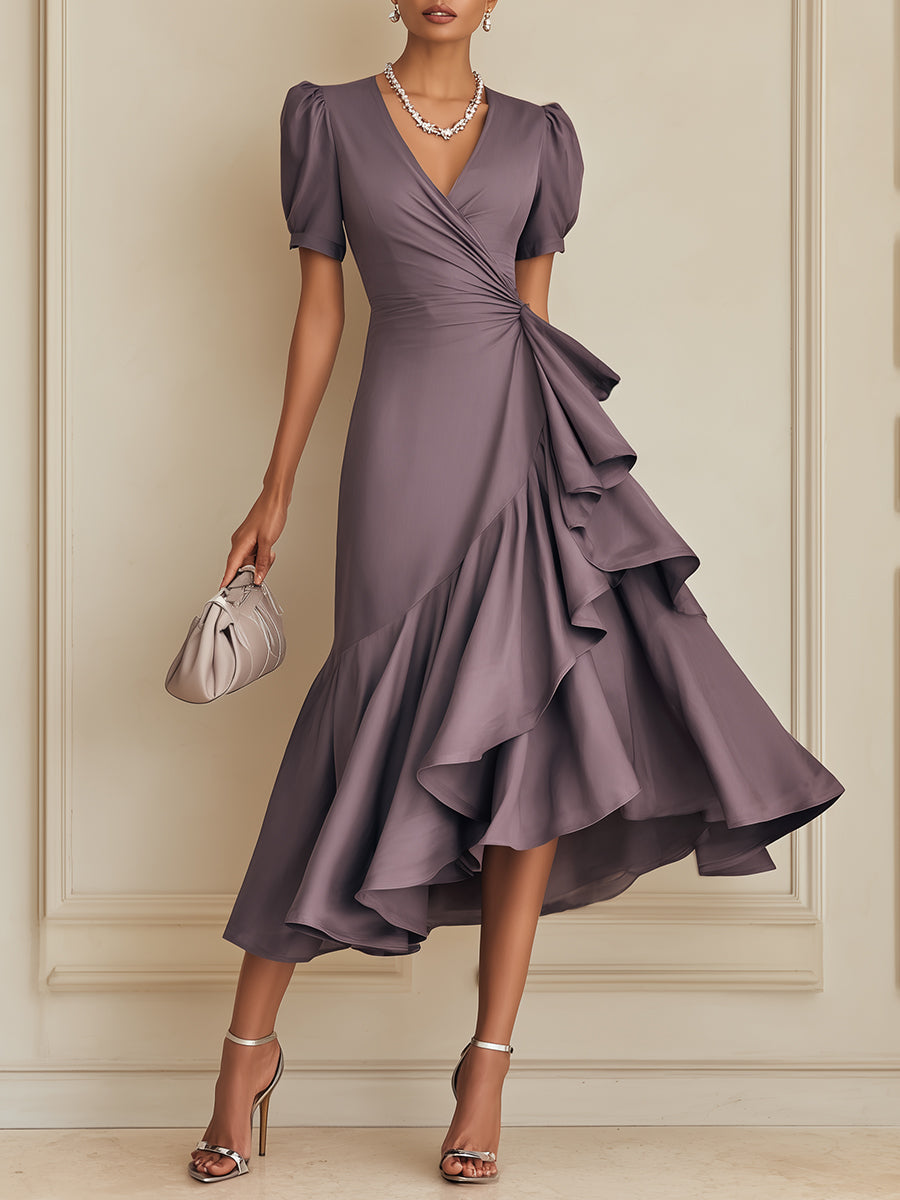 French-Style Tencel Midi Dress With Ruffle Trim