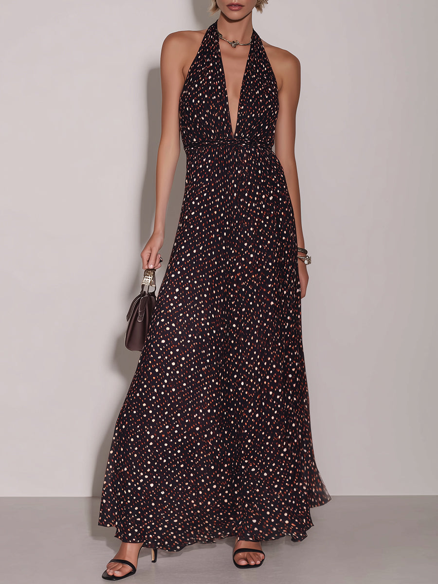 Robe longue à pois élégante avec encolure licou