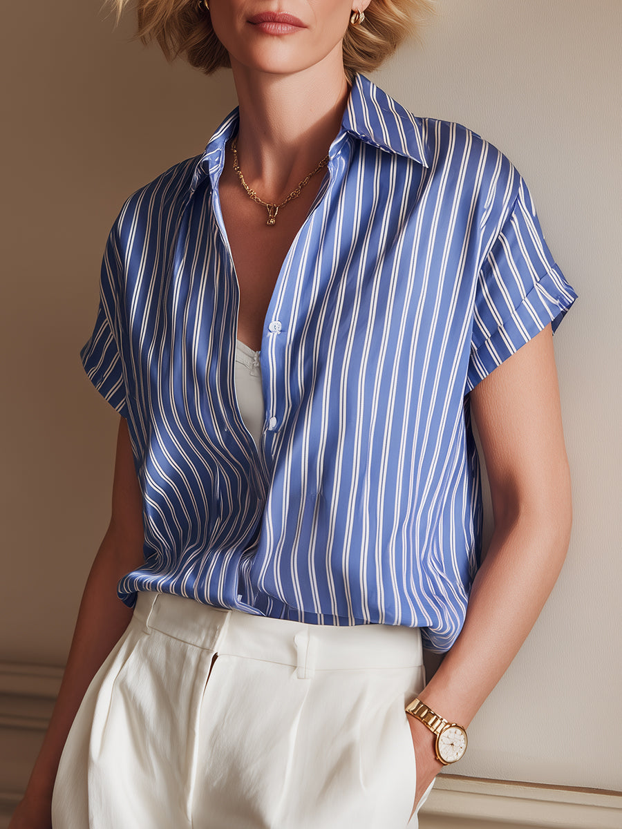 Women's Casual Commuter Striped Satin Blouse
