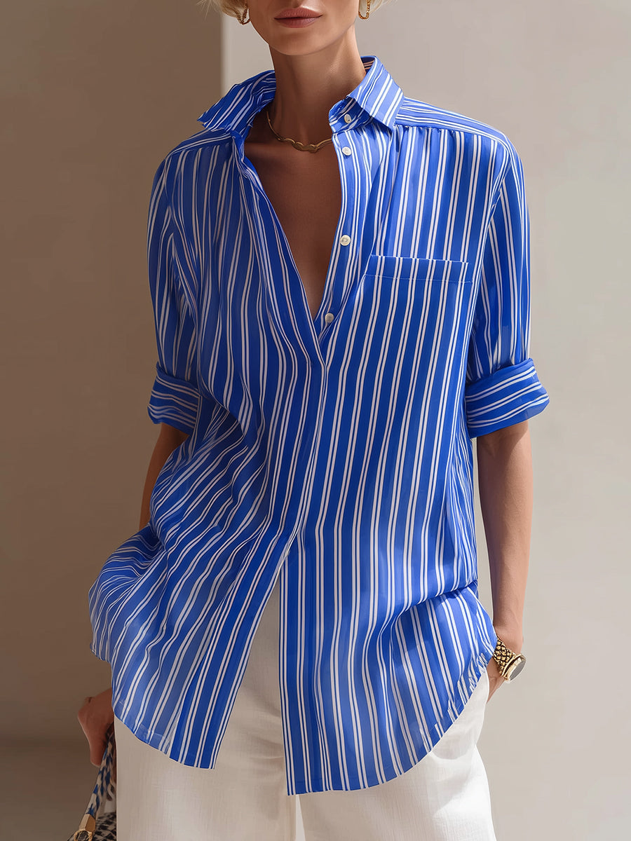 Chemise rayée minimaliste à manches courtes style transport