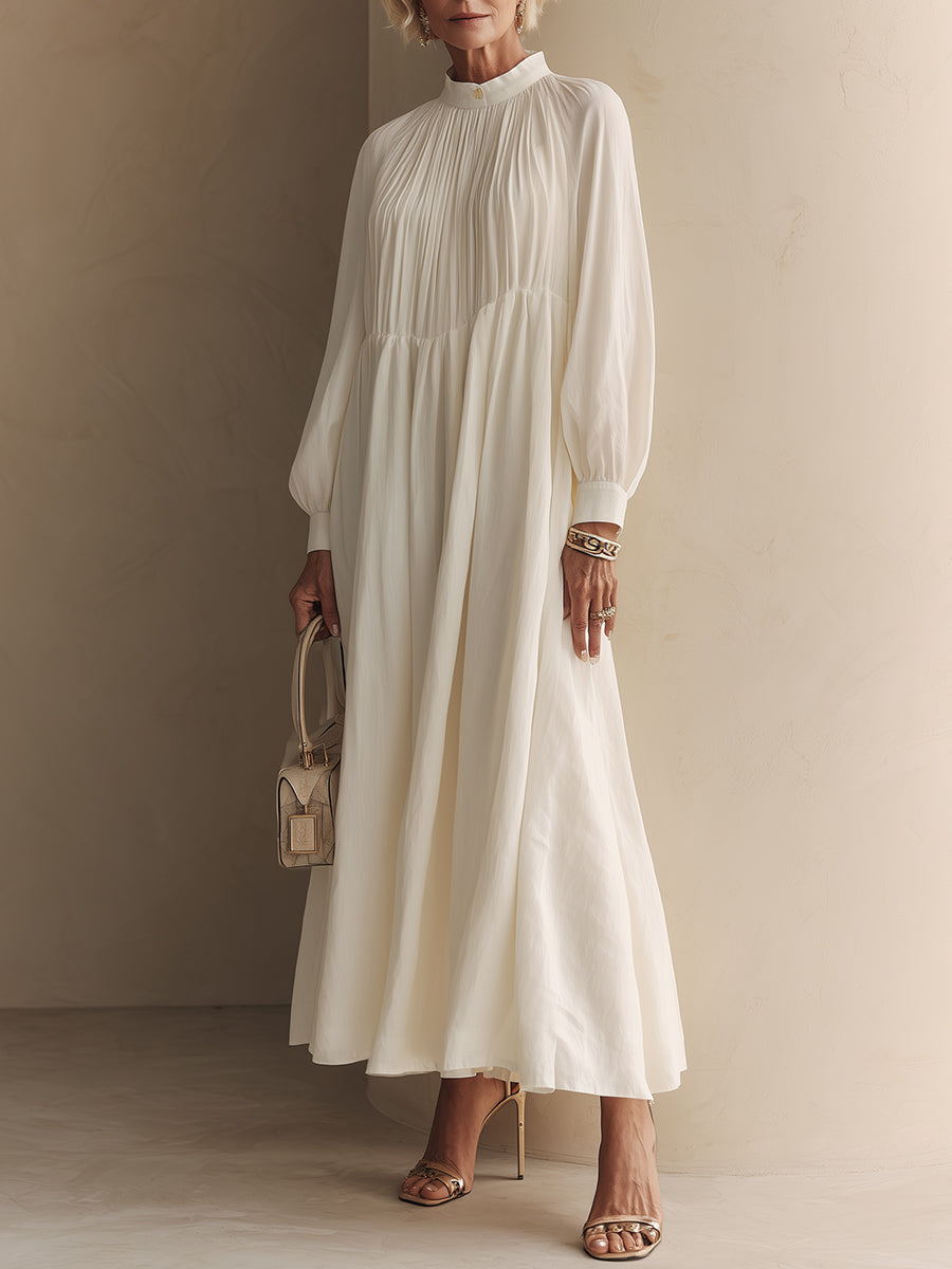 Minimalist Pleated Washed Cotton Loose Maxi Dress