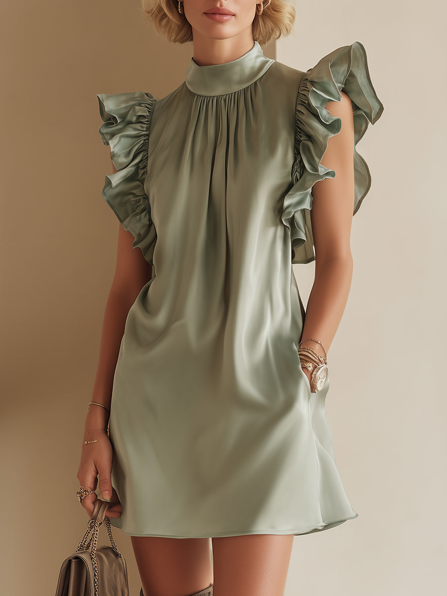 Mini-robe élégante en satin à manches volantées pour femmes