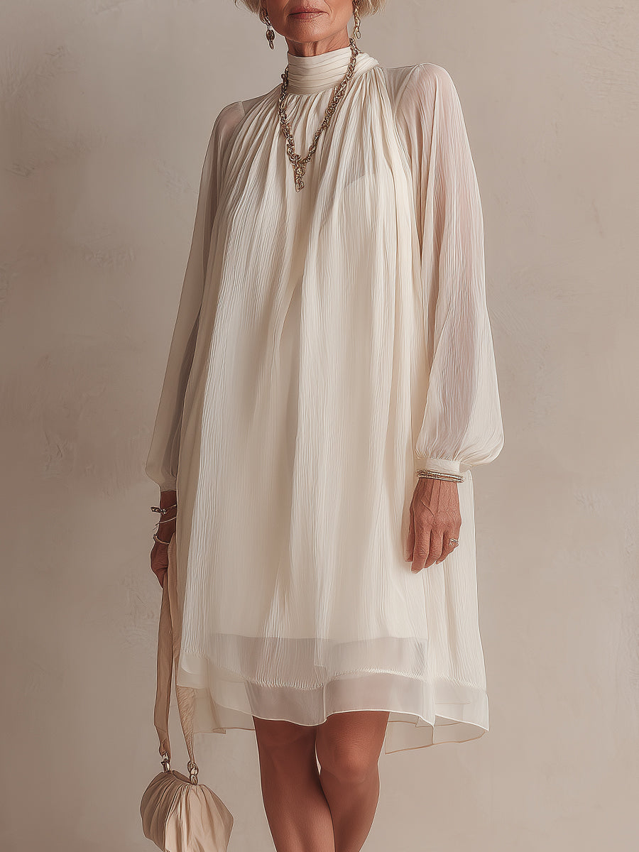 Mini-robe élégante en mousseline froissée à manches lanternes pour femme