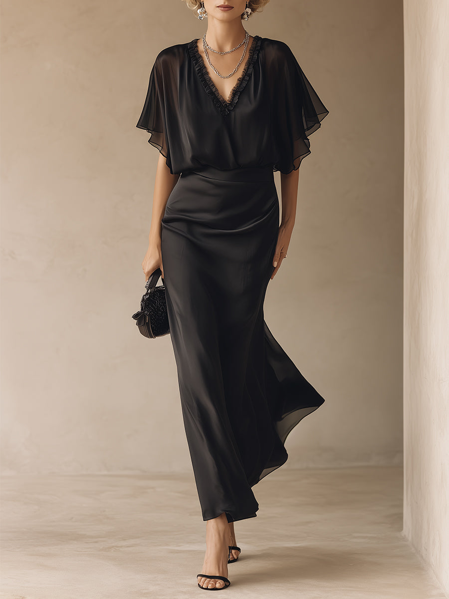 Quiet Luxury Ruffled Blouse & High-Waisted Fishtail Skirt Set