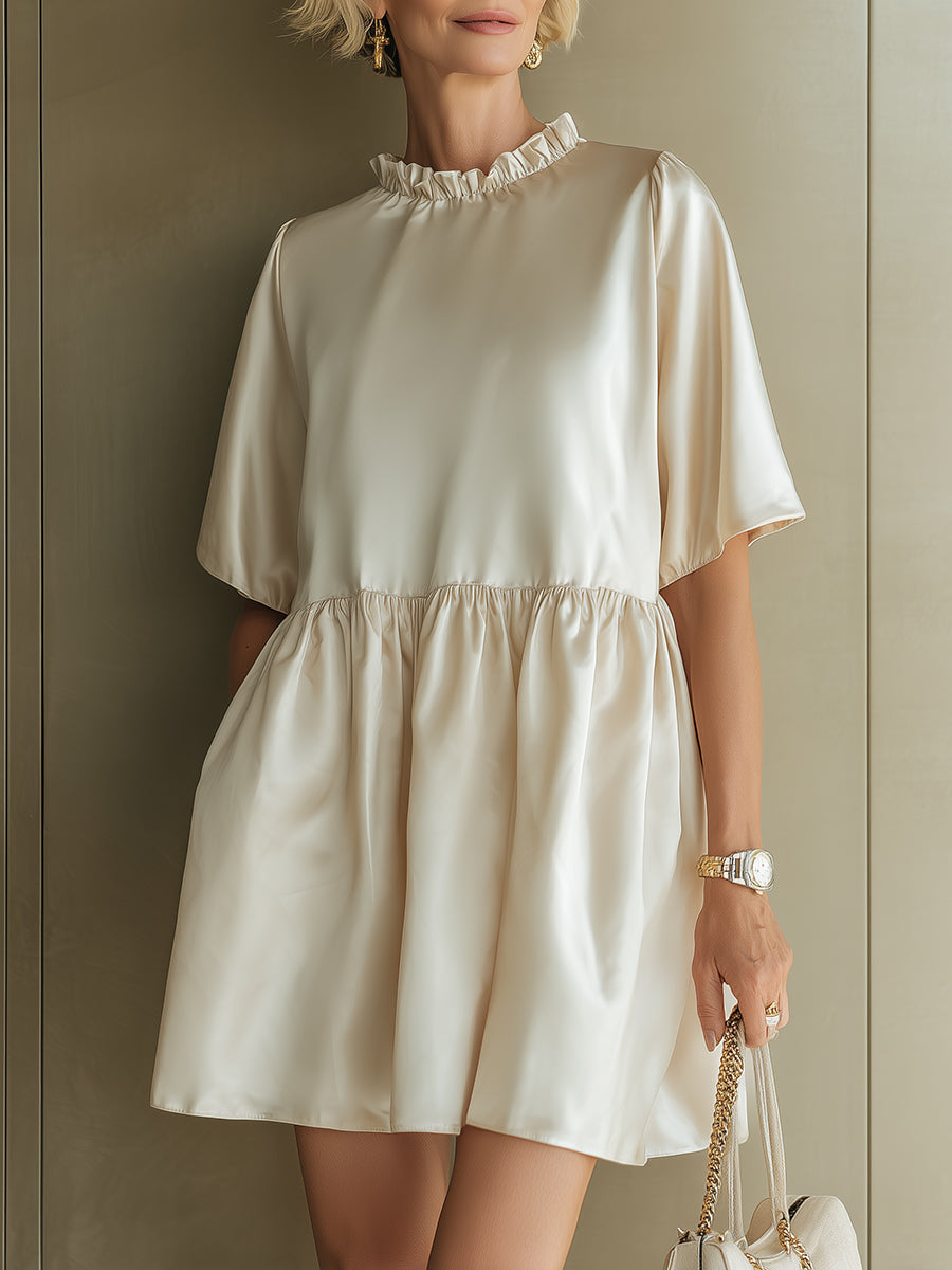 Chic Ruffle-Trimmed Satin Babydoll Mini Dress