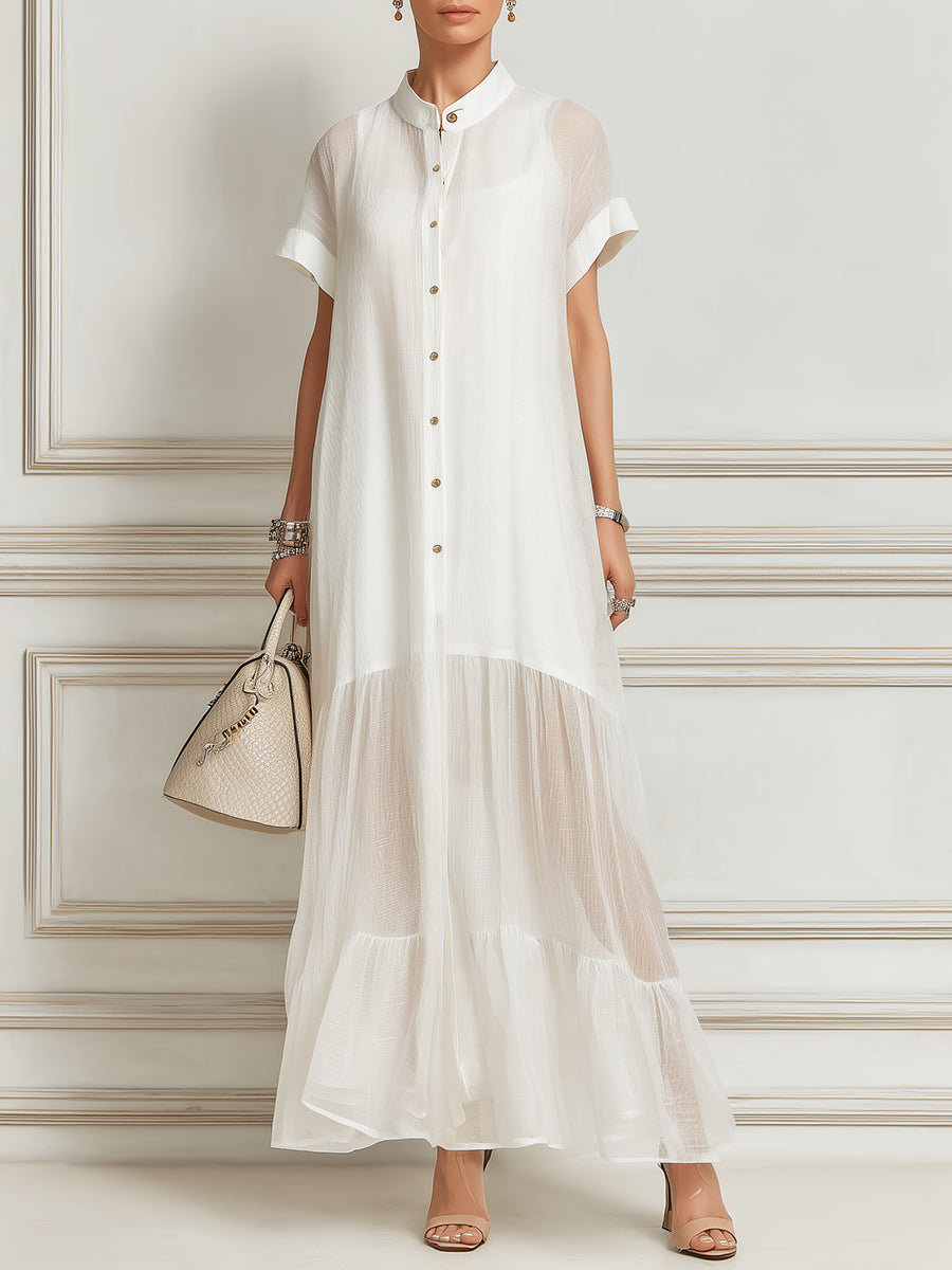 Chic Tencel Single-Breasted Paneled Maxi Dress