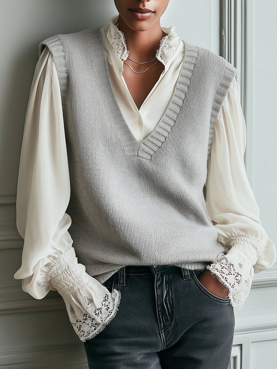 Stylish Minimalist V-neck Straight-cut Knit Vest
