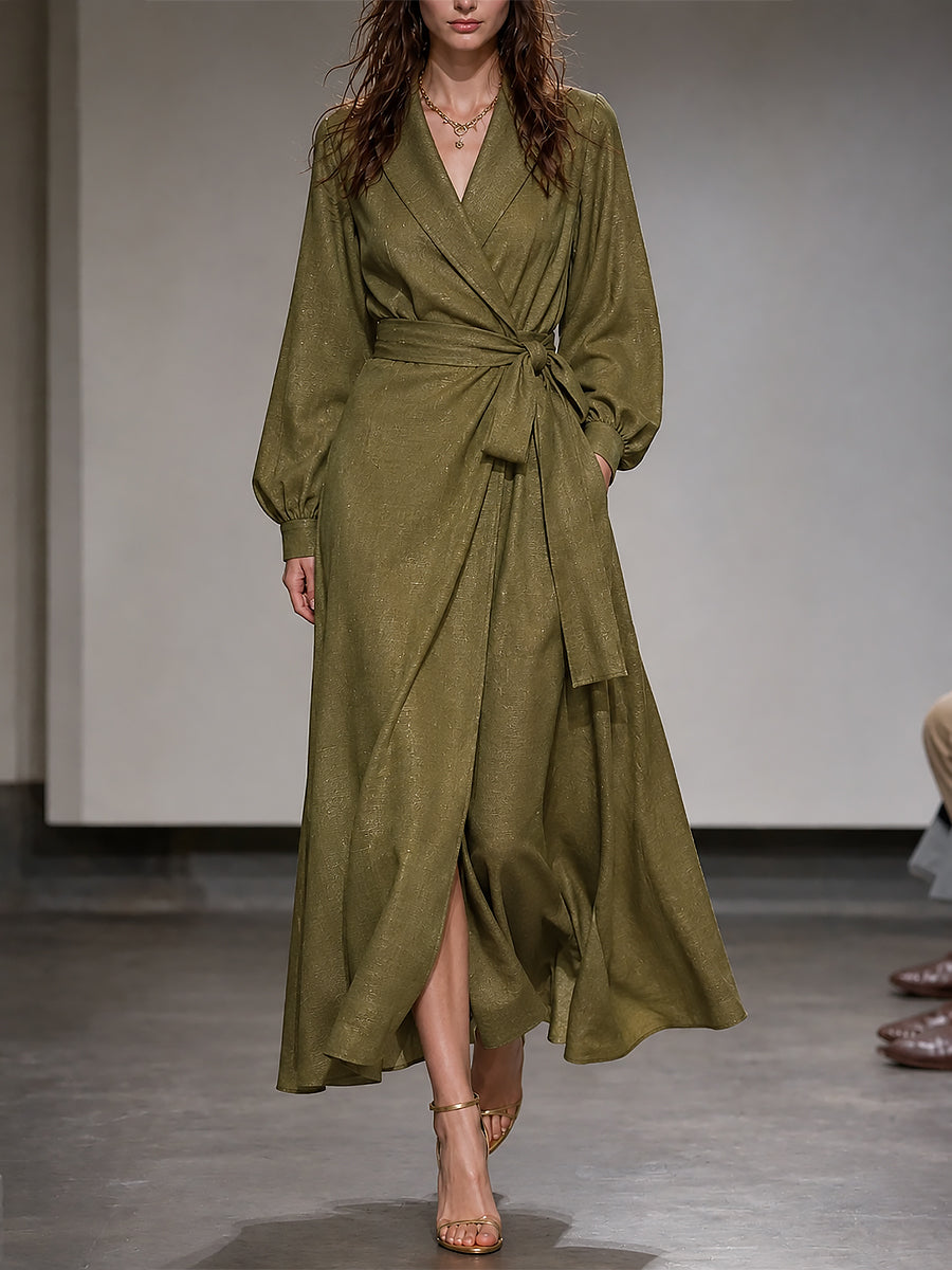 Elegant Wrap-style A-line Maxi Dress With Belt