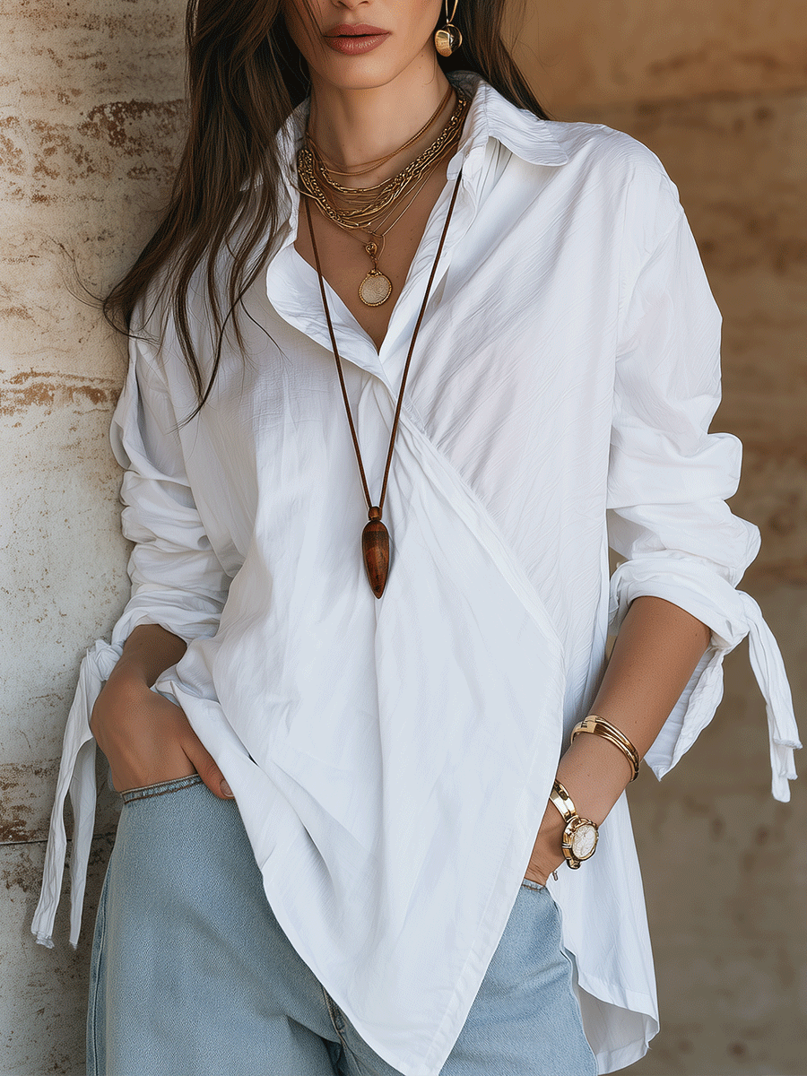 Women's Casual Loose Fit Long Sleeve Cotton Shirt