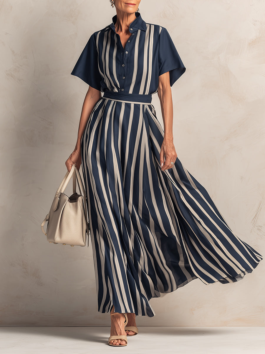 Elegant Striped Satin Maxi Dress