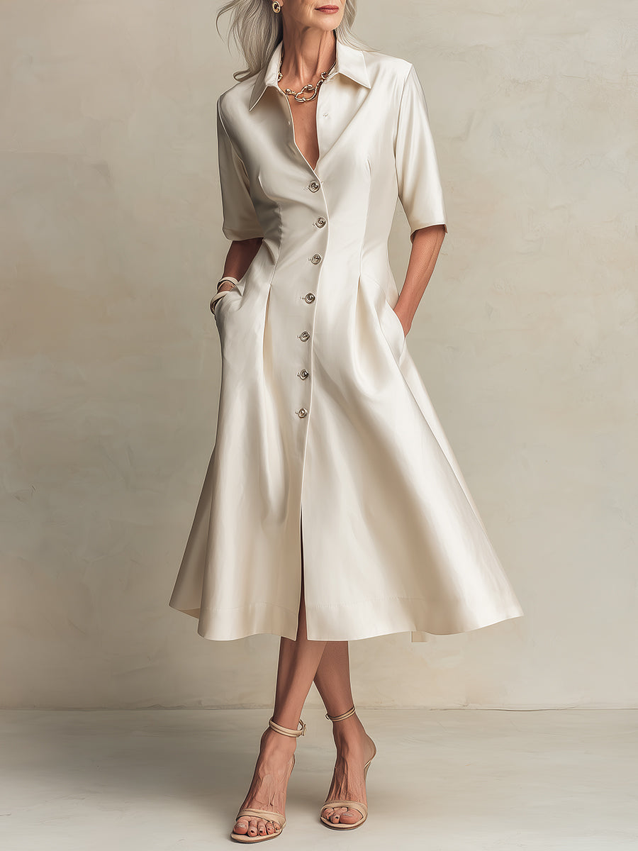 Robe midi trapèze élégante en satin à taille cintrée