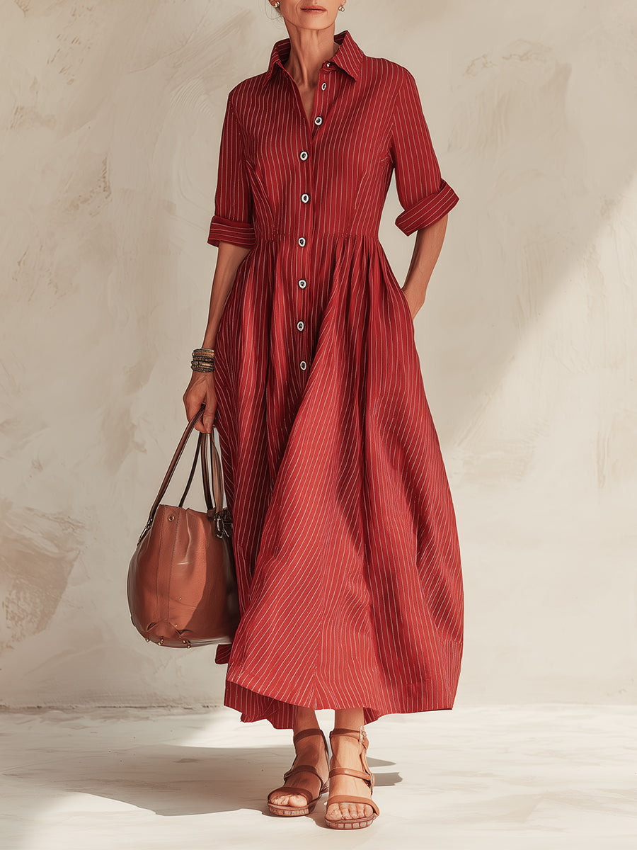 Classic Striped Maxi Dress With Side Pockets